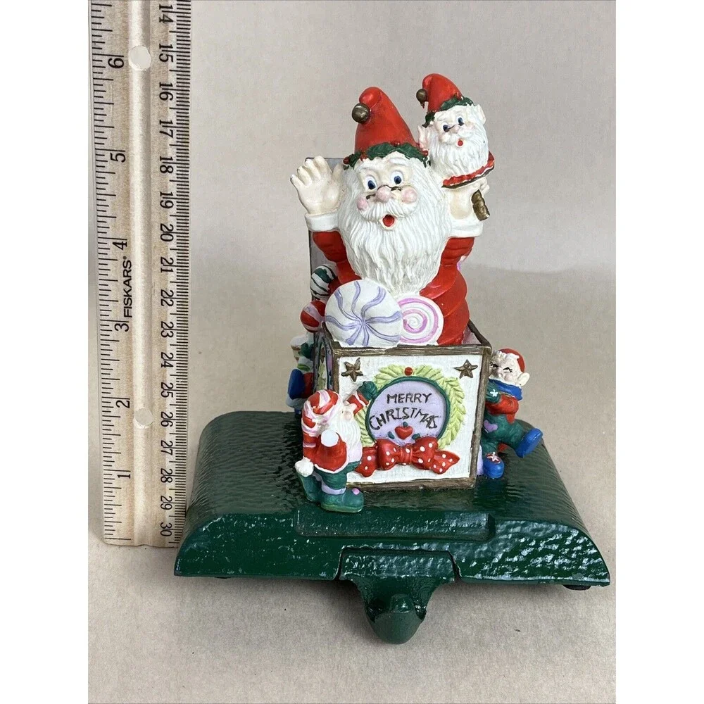 Vintage‎ Giny Inc Cast Iron Santa In A Box Adjustable Christmas Stocking Holder